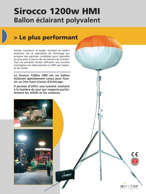 Sirocco 1200w HMI Ballon éclairant polyvalent &gt; Le ... - Airstar Light