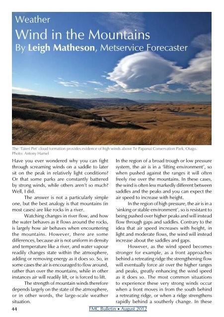 August 2012 Issue - Federated Mountain Clubs of NZ