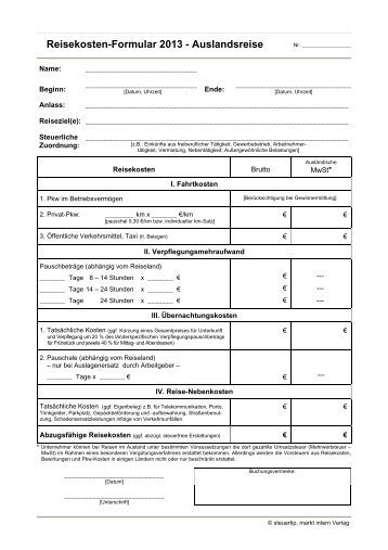 Reisekosten-Formular 2013 - Auslandsreise
