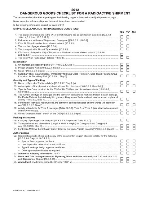 IATA Radioactive Checklist 2012 - UniversitÃ© d'Ottawa