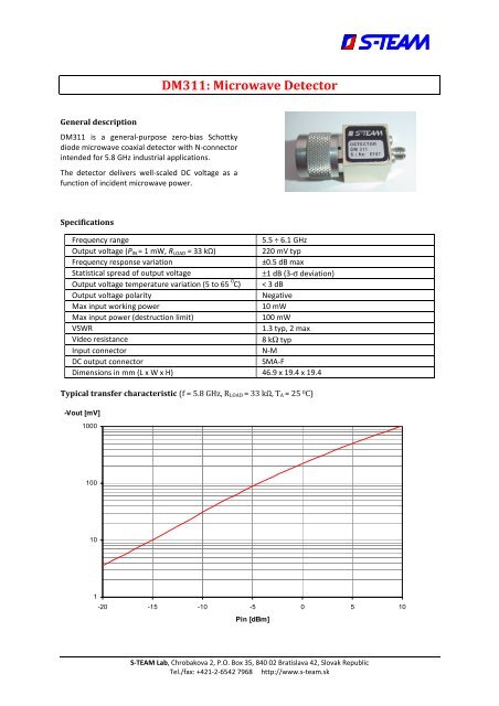 DM311 Microwave Detector Datasheet - S-TEAM Lab