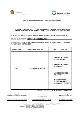 informe mensual de prÃ¡cticas profesionales - CBT Dr. Alfonso LeÃ³n ...