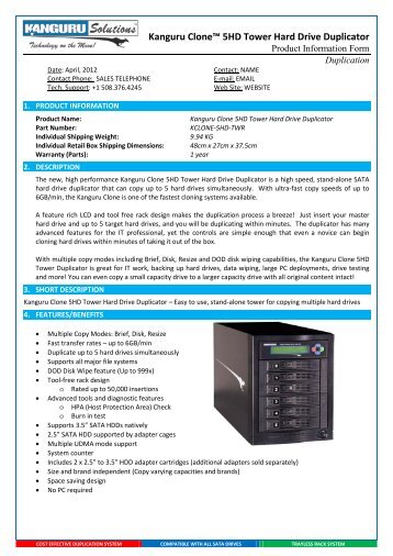 Kanguru Cloneâ¢ 5HD Tower Hard Drive Duplicator - Espion