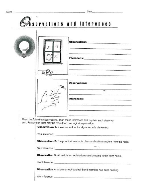 Observation Vs Inference Worksheet