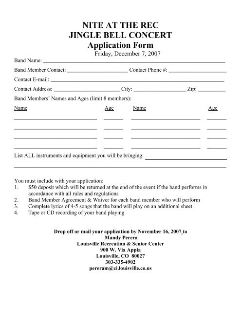 NITE AT THE REC JINGLE BELL CONCERT Application Form