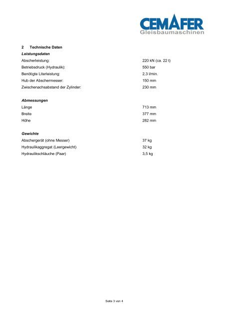 Hydraulisches AbschergerÃ¤t Typ GEISMAR ESN4 -M - Cemafer GmbH