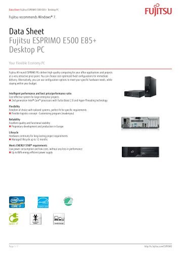 Data Sheet Fujitsu ESPRIMO E500 E85+ Desktop PC