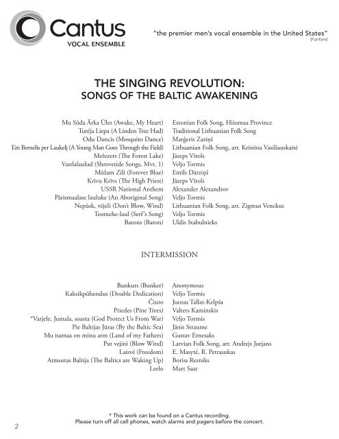 THE SINGING REVOLUTION: - Cantus