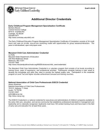 Additional Director Credentials - Leadership to INtegrate the Early ...