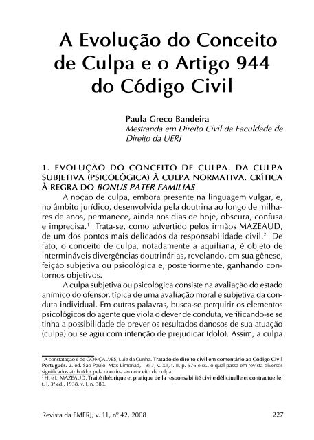 A EvoluÃ§Ã£o do Conceito de Culpa e o Art. 944 do CÃ³digo Civil - Emerj