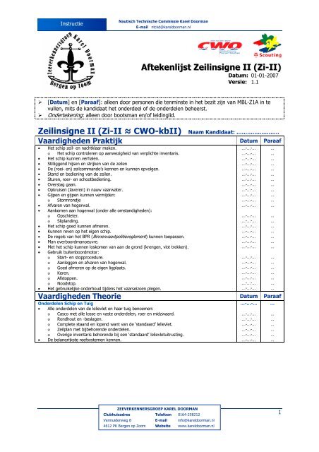 Aftekenlijst Zeilinsigne II (Zi-II) - ScoutNet Nederland