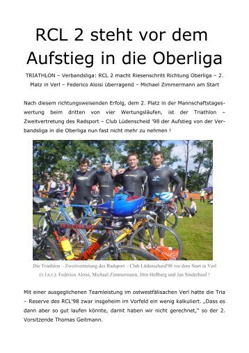 Bericht Triathlon Verbandsliga in Verl - Radsport Club Lüdenscheid ...
