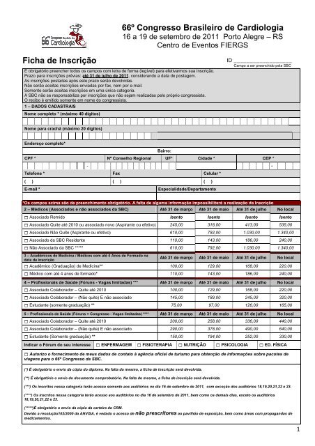 Ficha de inscriÃ§Ã£o - 66 Congresso Brasileiro de Cardiologia