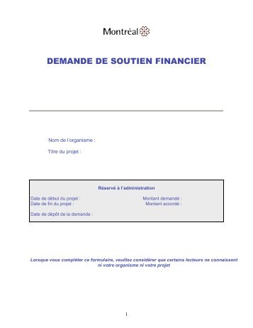 DEMANDE DE SOUTIEN FINANCIER - Ville de MontrÃ©al