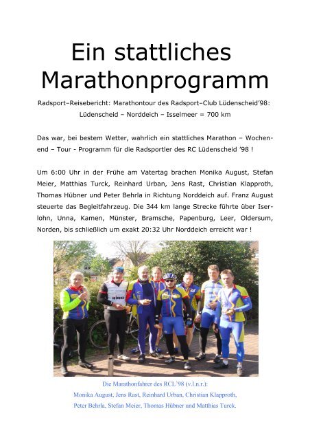 Bericht Ijsselmeer - Rundfahrt 2008 - Radsport Club Lüdenscheid ...