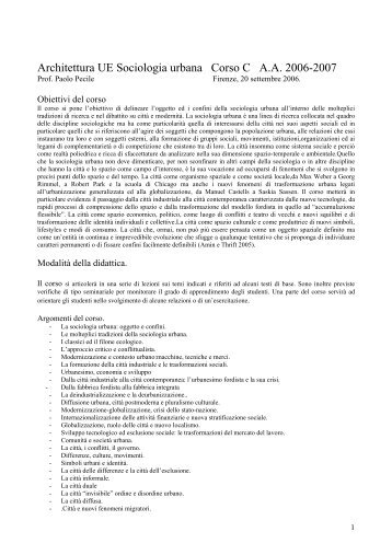 Sociologia urbana Corso b - UniversitÃ  degli Studi di Firenze