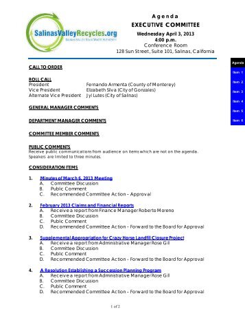 EXECUTIVE COMMITTEE - Salinas Valley Solid Waste Authority