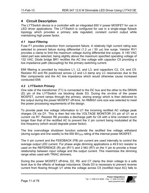 Title Reference Design Report for a 12.6 W, TRIAC ... - ThomasNet