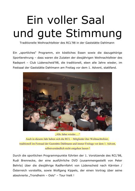 Bericht Weihnachtsfeier 2007 - Radsport Club Lüdenscheid ...