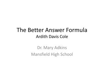 The Better Answer Formula Ardith Davis Cole