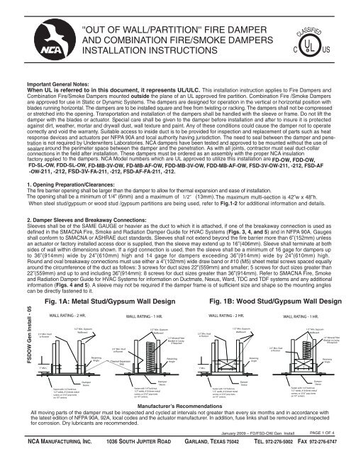 ''out of wall/partition'' fire damper and combination fire/smoke - NCA ...