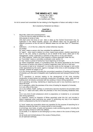 THE MINES ACT, 1952 - Directorate General of Mines Safety