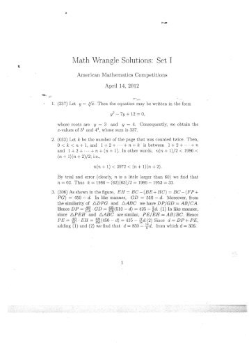 Math Wrangle Solutions: Set I
