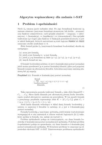 Algorytm wspinaczkowy dla zadania k-SAT 1 Problem k-speÅnialnoÅci