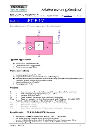 Datenblatt PT1P.1N - EDISEN SENSOR SYSTEME