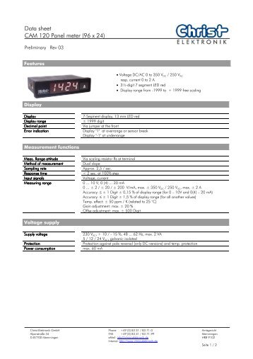 Data sheet CAM 120 Panel meter (96 x 24) - HSD Instruments