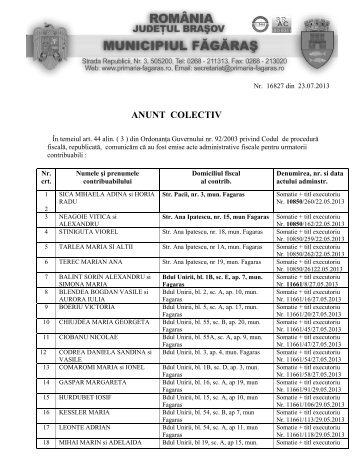 Anunt colectiv PERSOANE FIZICE - Semestrul - I - 2013 - Primaria ...