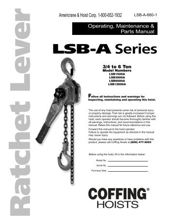 LSB-A Series - Coffing Hoists, Coffing Hoist Parts