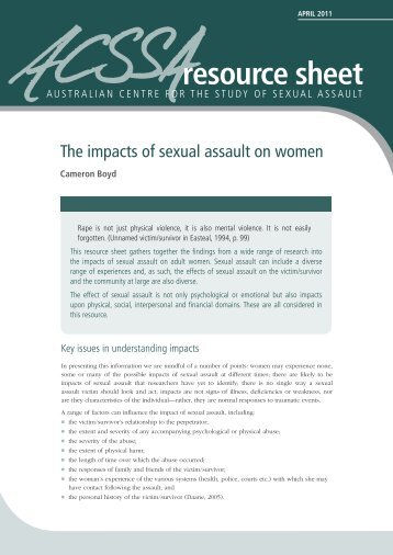 The impacts of sexual assault on women - South Eastern Centre ...