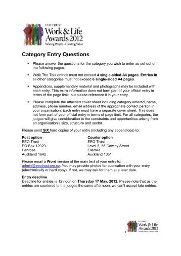 Category Entry Questions - Equal Employment Opportunities Trust