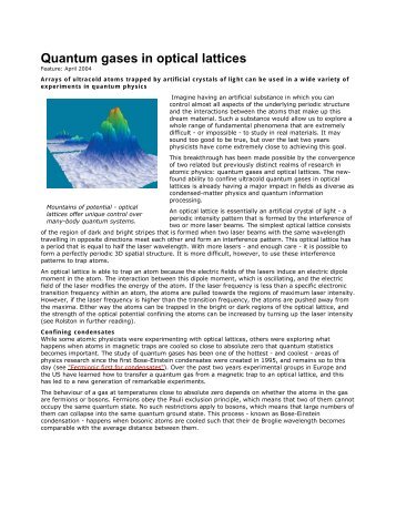 Quantum gases in optical lattices - Boulder School for Condensed ...