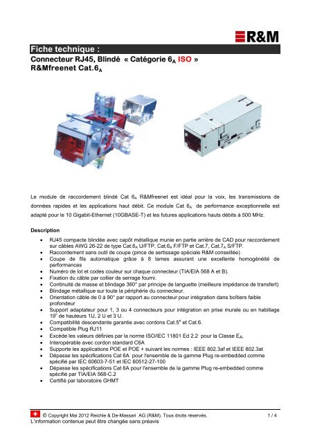 Connecteur RJ45 blindé Cat6A ISO sans outil