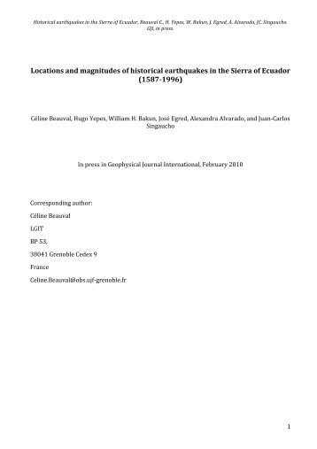 Locations and magnitudes of historical earthquakes in ... - HAL - IRD