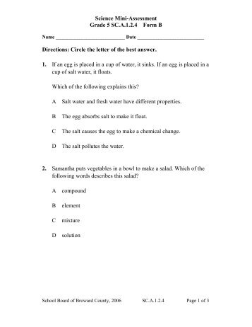 Science Mini-Assessment Grade 5 SC.A.1.2.4 Form B Directions ...