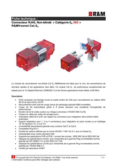 Connecteur RJ45 blindé Cat6A ISO sans outil