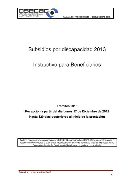 Subsidios por discapacidad - osecac