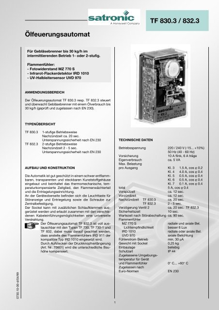 Ãlfeuerungsautomat TF 830.3 / 832.3 - Seltron