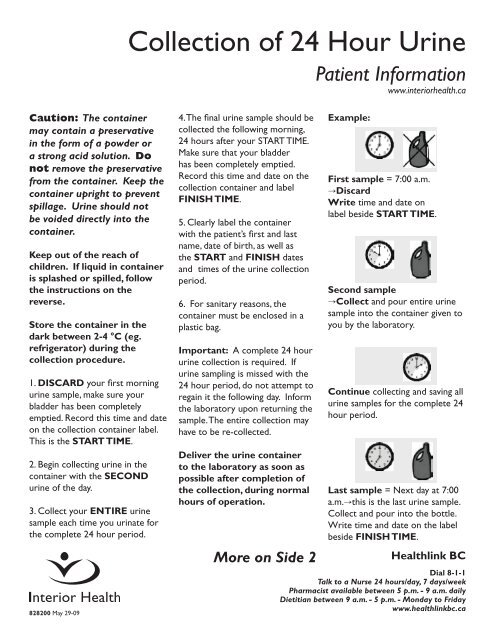 Collection Of 24 Hour Urine Interior Health