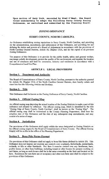 ZONING ORDINANCE SURRY COUNTY, NORTH CAROLINA