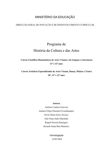 Programa de História da Cultura e das Artes - Direção-Geral da ...