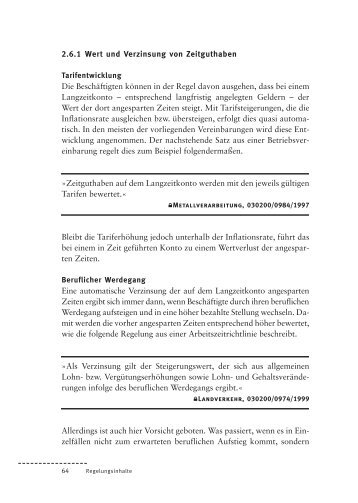 2.6.1 Wert und Verzinsung von Zeitguthaben Die Beschäftigten ...