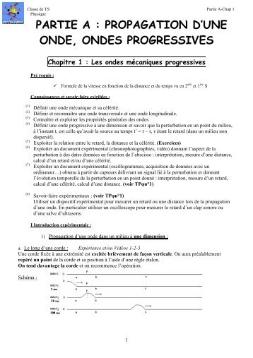 partie a : propagation d'une onde, ondes progressives - Physagreg