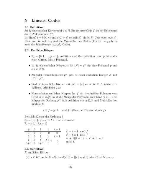 Codierungstheorie - Diskrete Mathematik - UniversitÃ¤t TÃ¼bingen