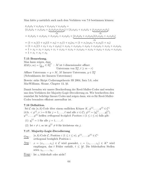 Codierungstheorie - Diskrete Mathematik - UniversitÃ¤t TÃ¼bingen