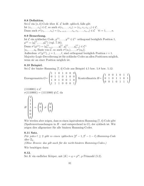 Codierungstheorie - Diskrete Mathematik - UniversitÃ¤t TÃ¼bingen