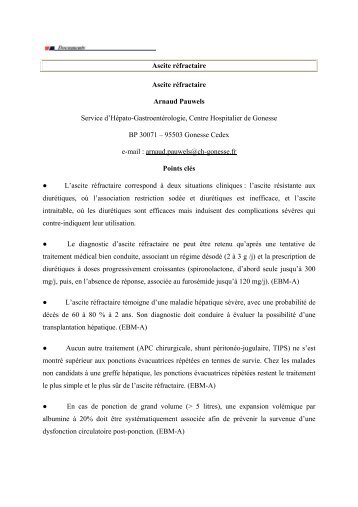 Ascite rÃ©fractaire Ascite rÃ©fractaire Arnaud Pauwels Service d ... - Afef